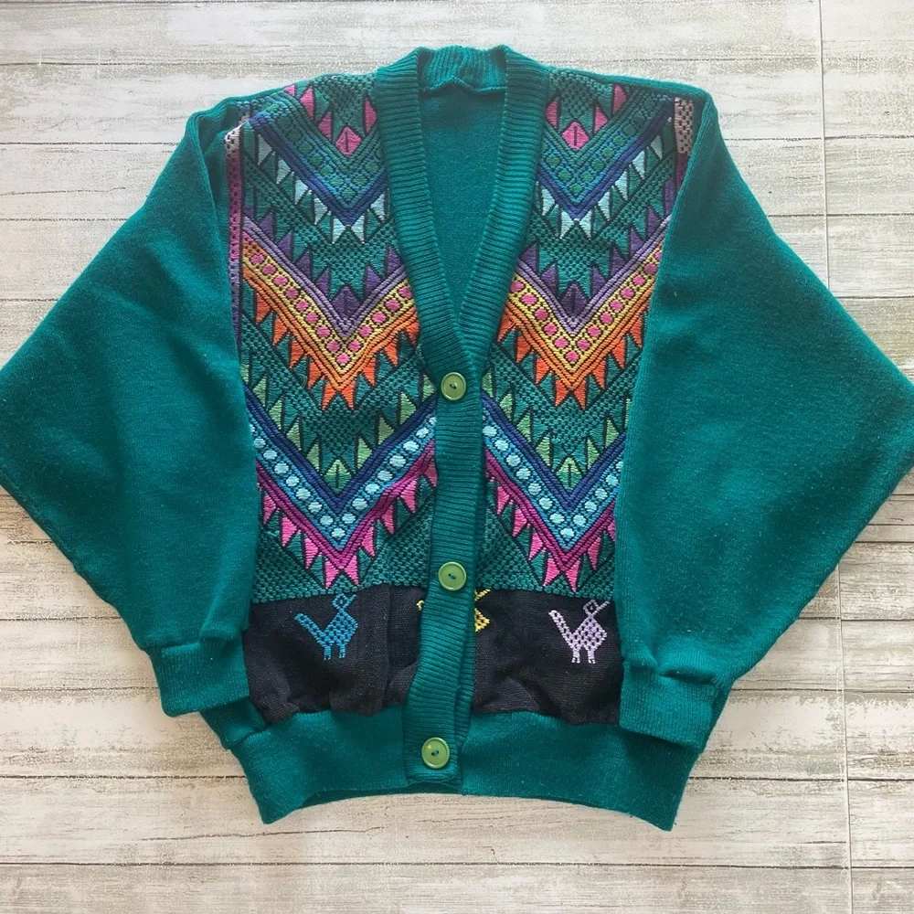 Vintage Colorful Geometric Patterned Cardigan - Picture 1 of 7